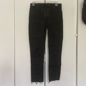 PAIGE Black Lace Up Fly Hoxton Ankle Peg Stretch Jeans Size 26